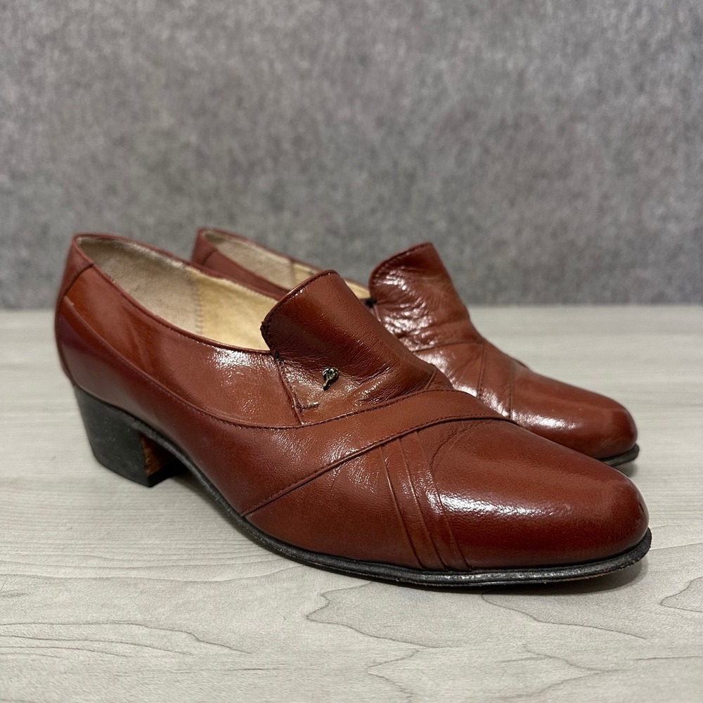 Mark‎ Anthony Loafers Womens 6 Brown Leather Block Heel Slip On Vintage Shoes